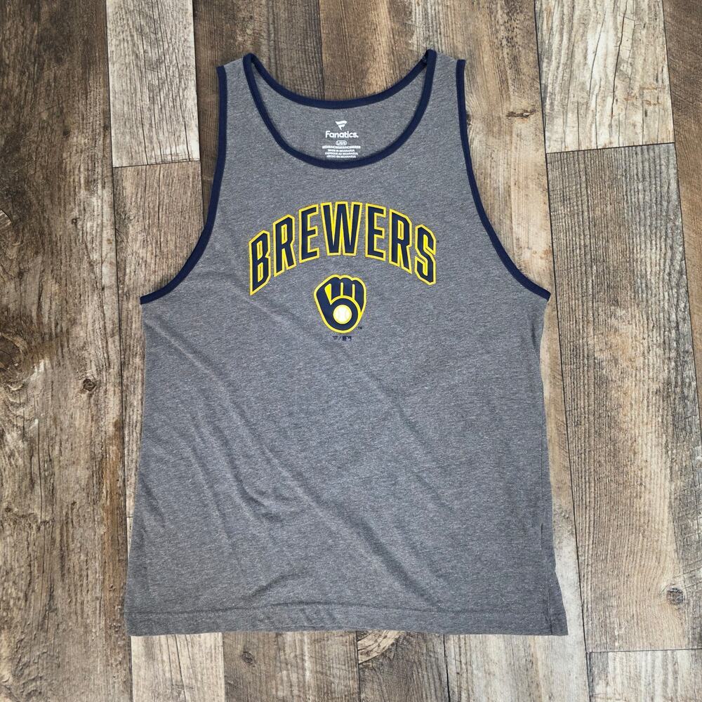 Fanatics Milwaukee Brewers Tank Top Mens Large Gray Navy MLB Baseball